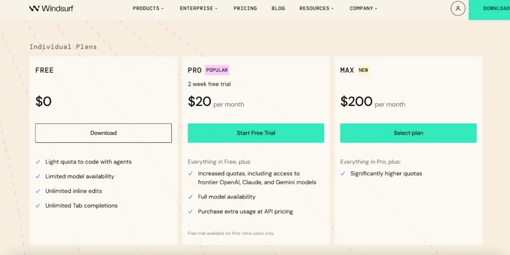 Windsurf pricing