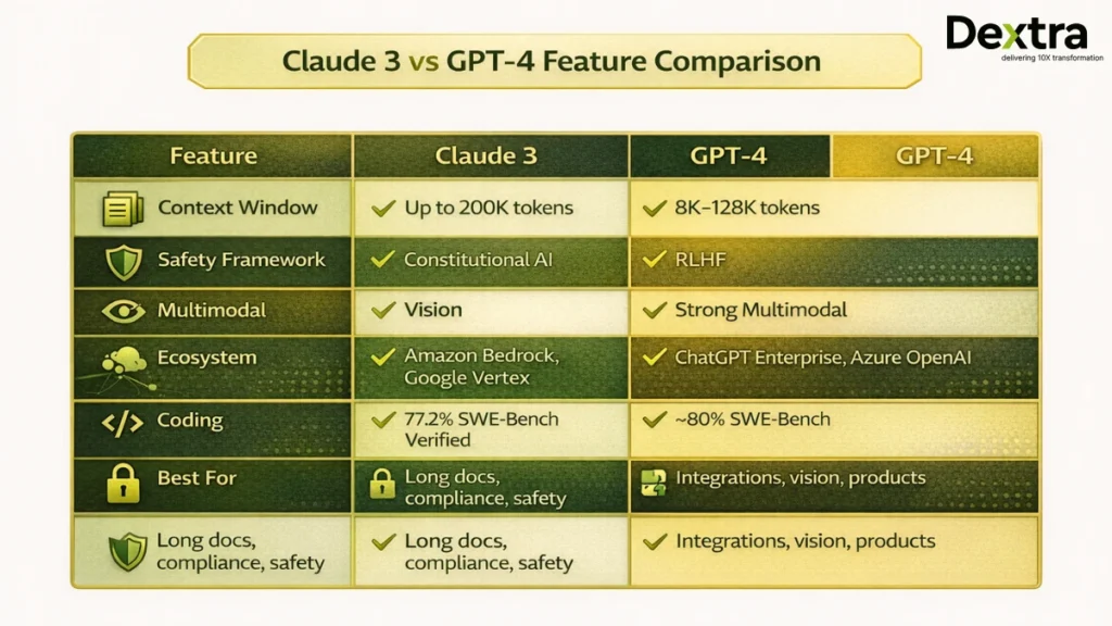 Claude 3 vs GPT-4 Comparison Table (Infographic Version)