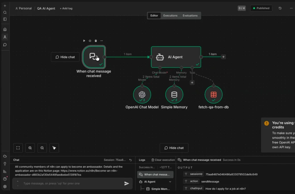 Building the AI Agent Workflow at n8n