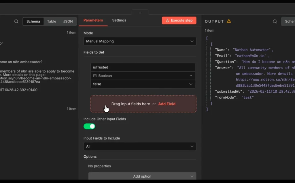 Include Other Input Fields at n8n